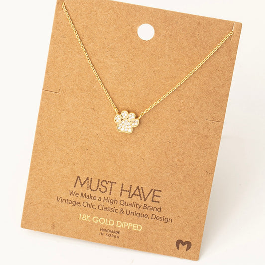 Gold Diamond Paw Print Charm Necklace