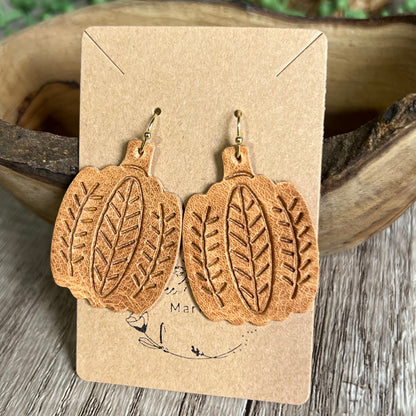 Harvest Leaf Embossed Pumpkin Earring