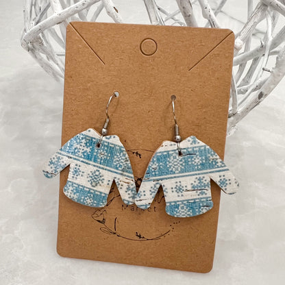 Blue Snowflake Ugly Christmas Sweater Earrings