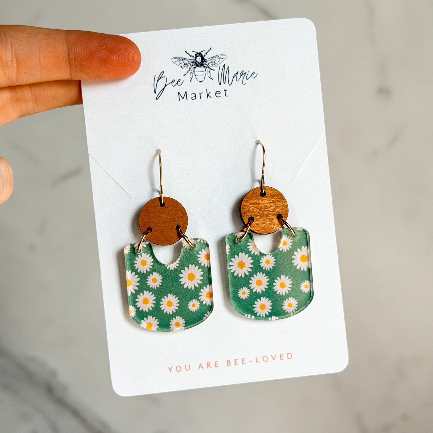 Sage Daisy Drop Earrings