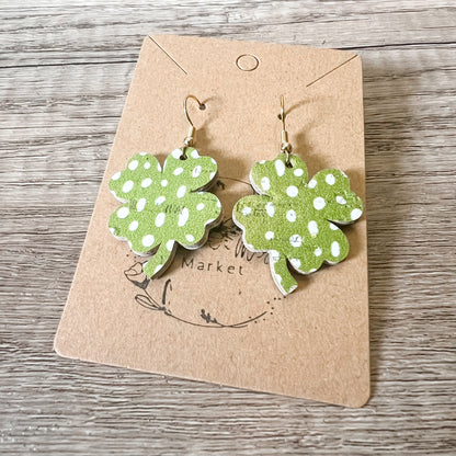 Olive Green Doodle Dot Shamrock Earrings
