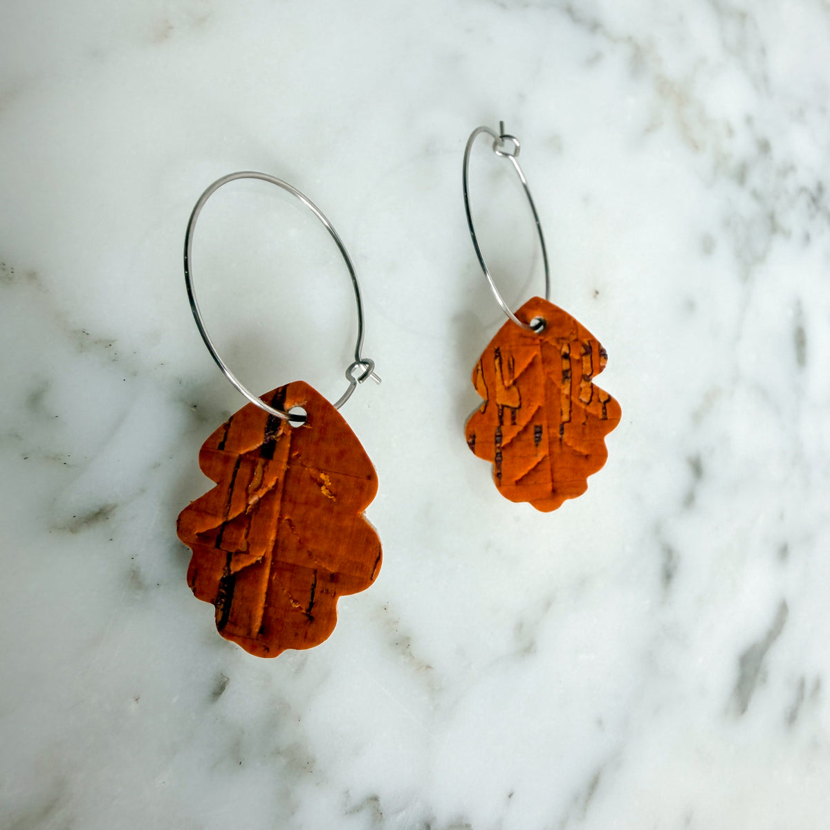 Fall Oak Leaf Cork Hoop Earrings | Lightweight Autumn Earrings