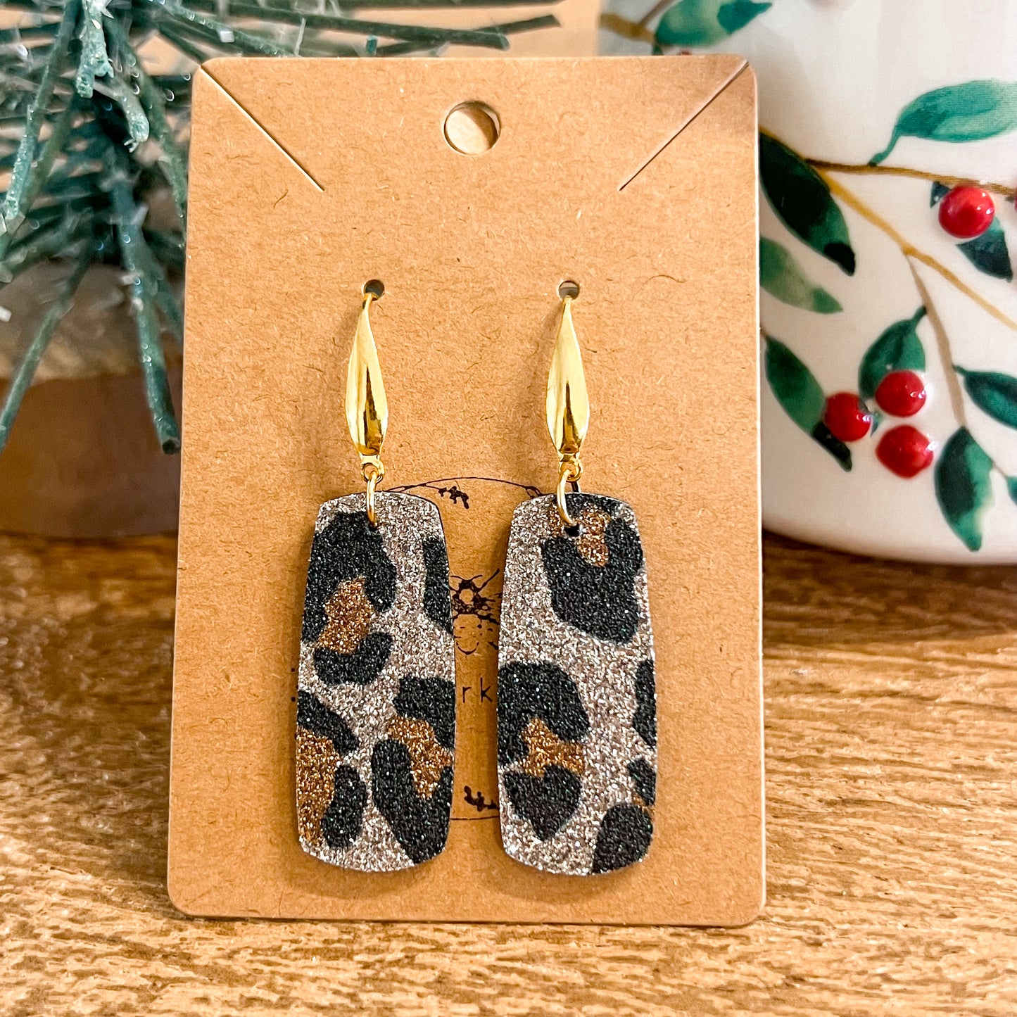 Golden Glam Leopard Bar Earrings