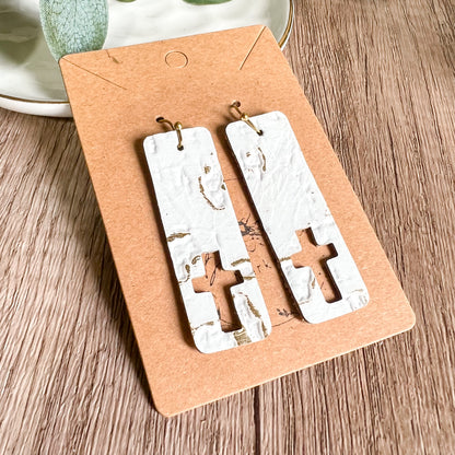 White Cutout Cross Bar Earrings