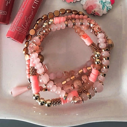 Light Pink Stacked Beaded Bracelet Set