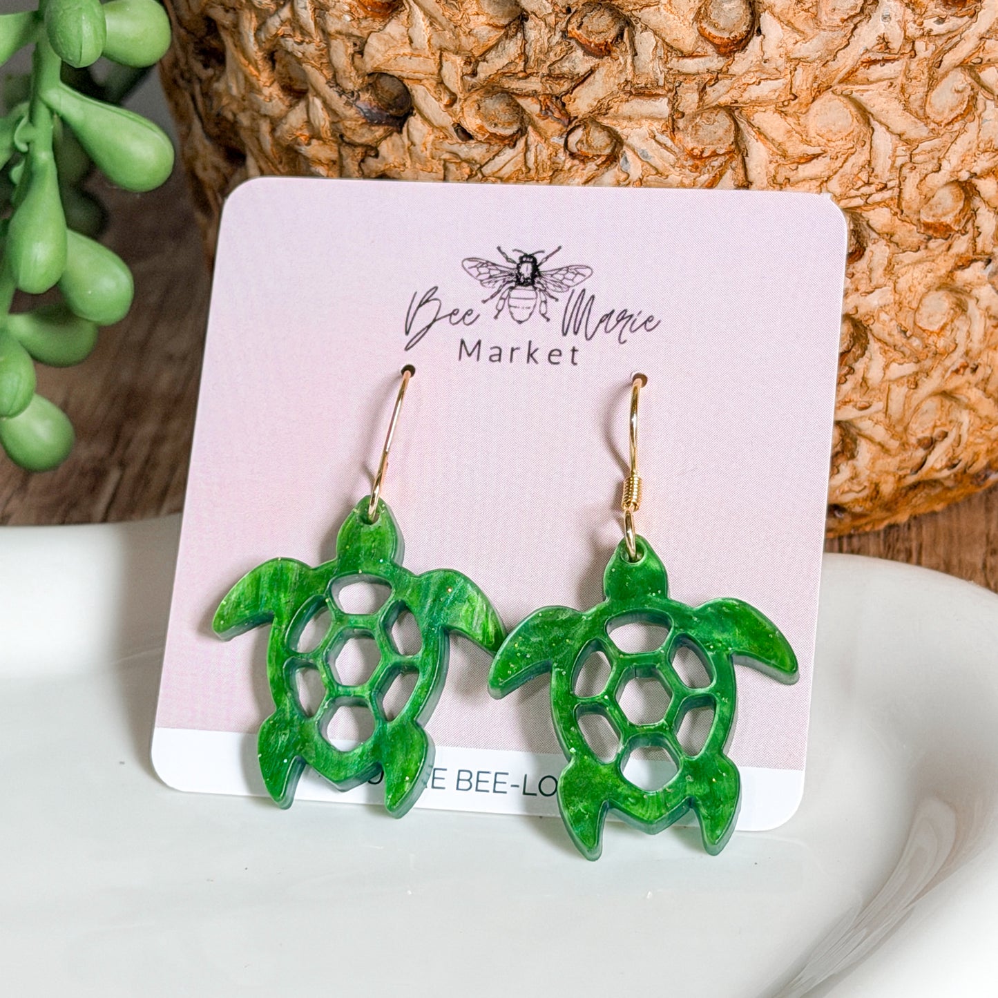 Green Sea Turtle Acrylic Earrings