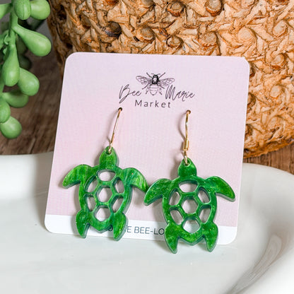 Green Sea Turtle Acrylic Earrings