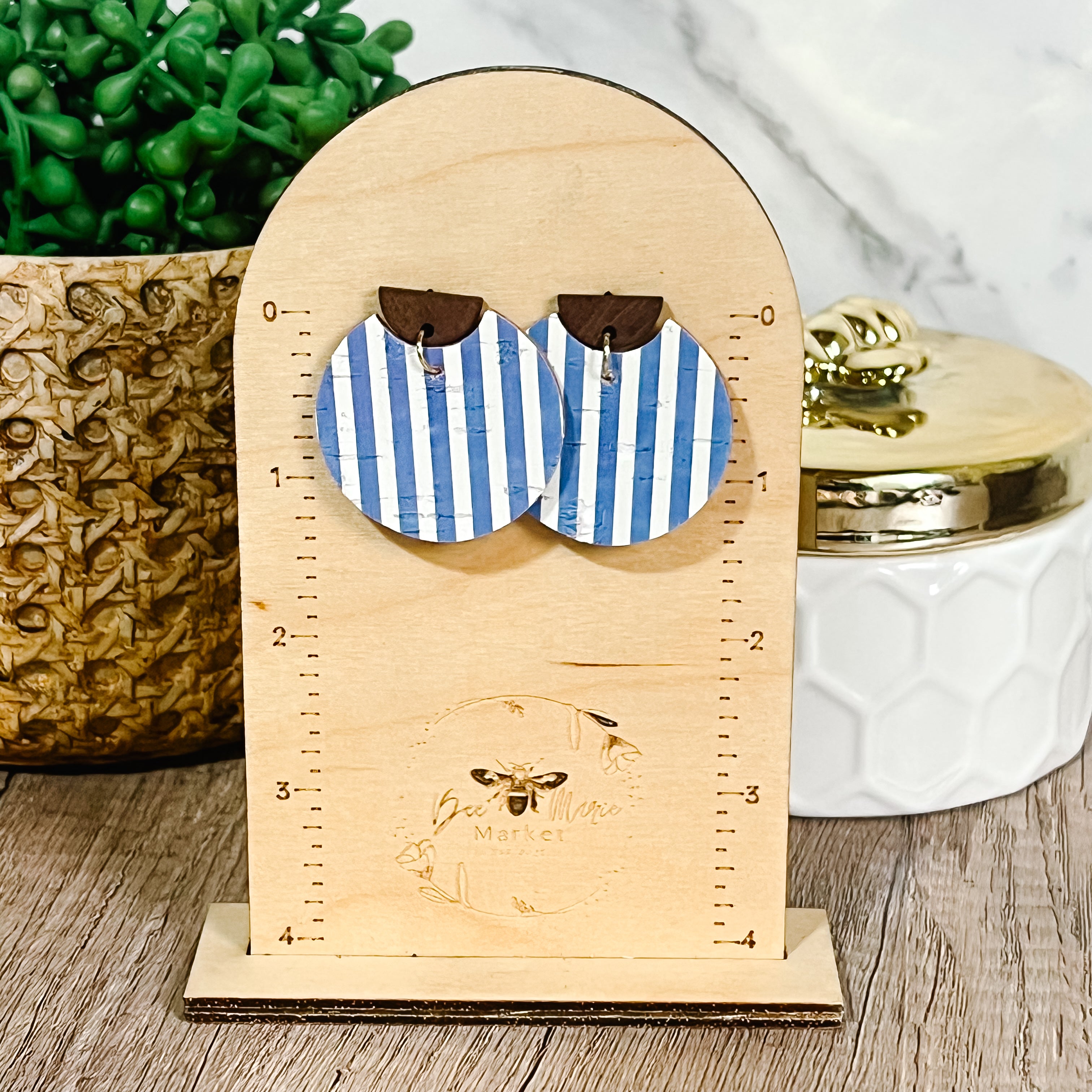 Sail Away White & Blue Stripe Stud Drops
