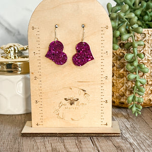 Riley Raspberry Glitter Heart Earrings