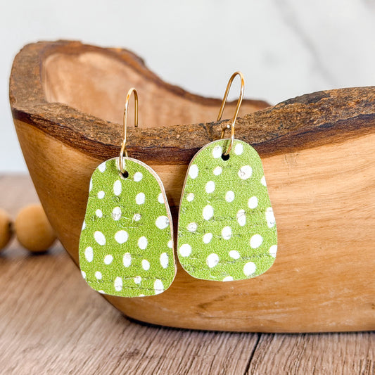 Lime Doodle Dot Abstract Earrings