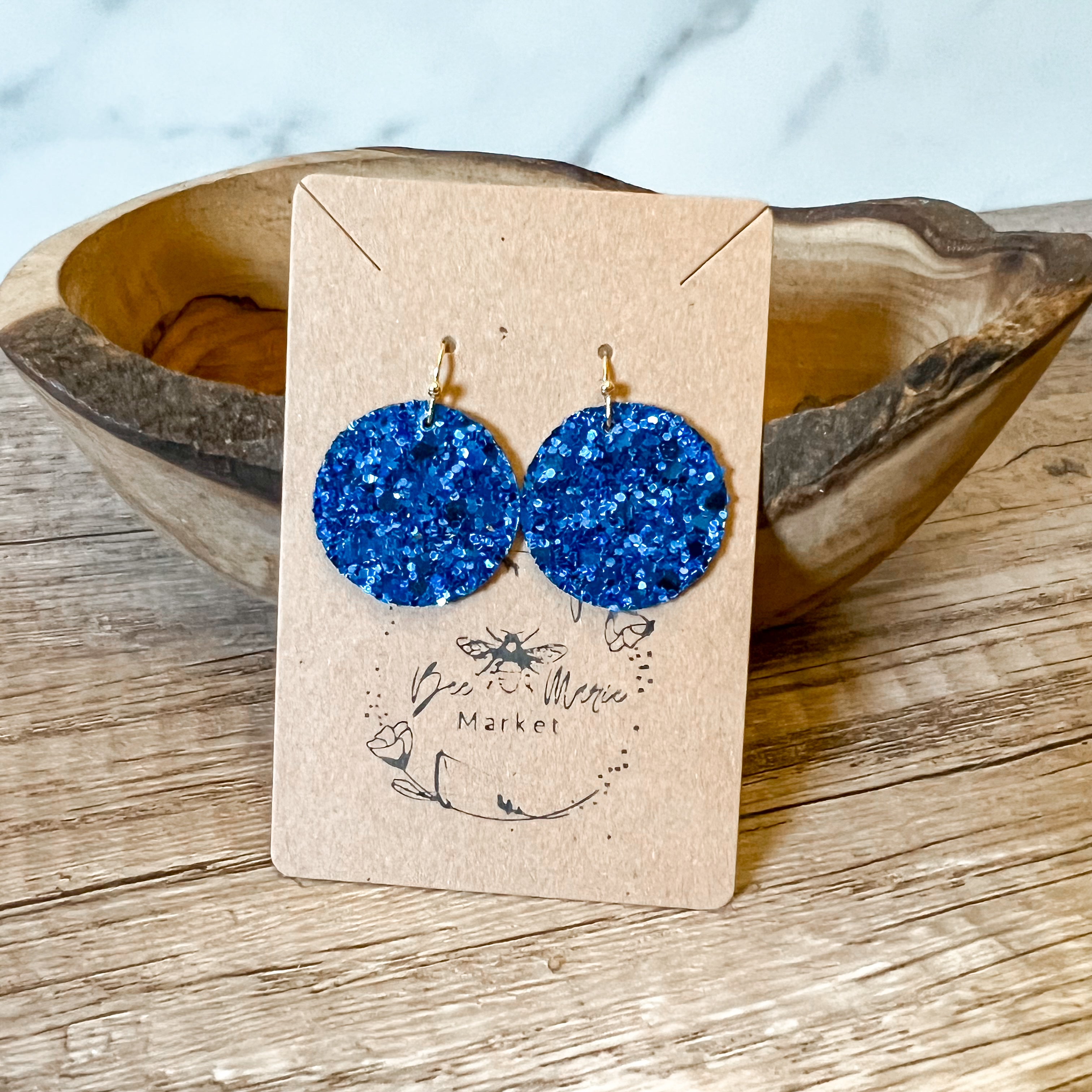 Rebel Round Blue Glitter Earrings