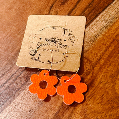Neon Orange Flower Hoops