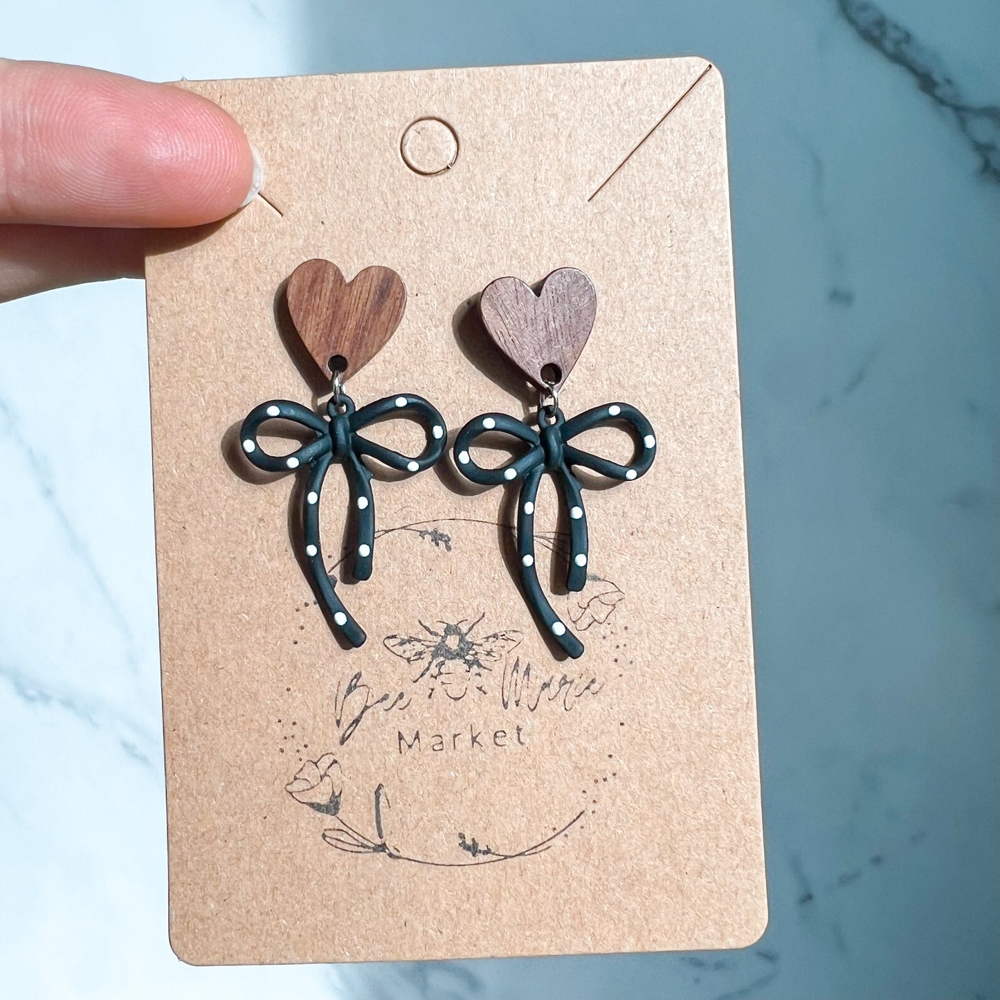 Darla Black & White Polka Dot Heart Earrings