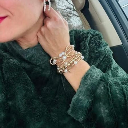 Gold Pearl Bow Bracelet Set