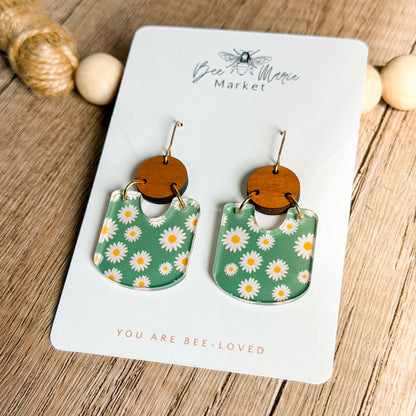 Sage Daisy Drop Earrings