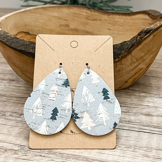Gray Christmas Tree Teardrop Earrings