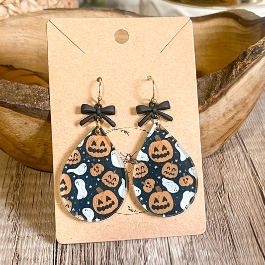 Ghosts & Pumpkins Bow Drop Earrings