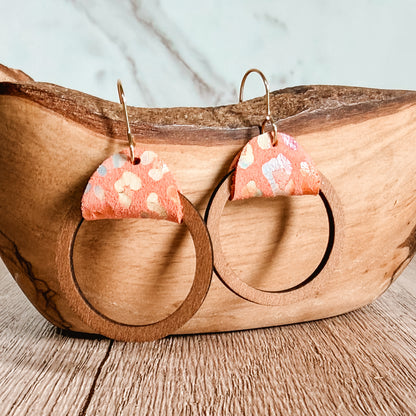 Peach Animal Print Wood Hoops