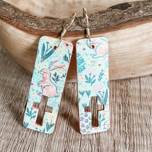 Spring Bunny Cutout Cross Bar Earrings