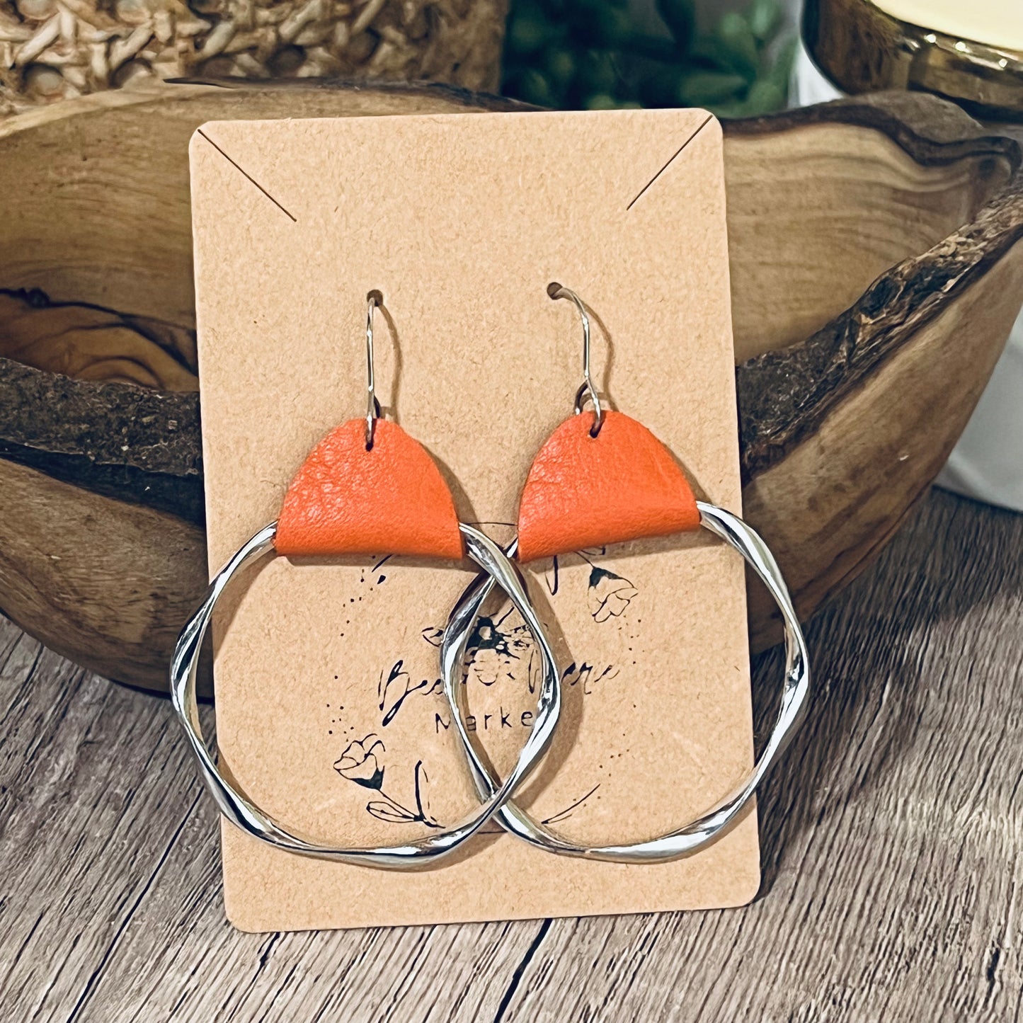 Silver Spiced Orange Twisted Hoops