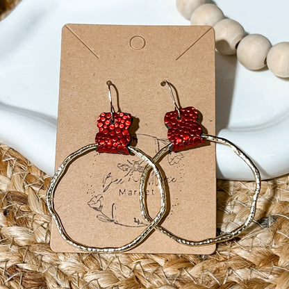Red Pebble Hoop Earrings