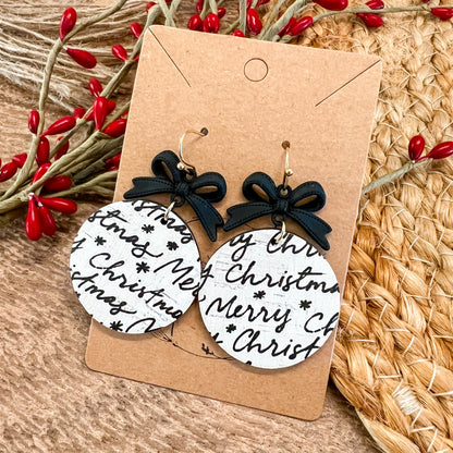 Christmas Script Black Bow Woven Earrings