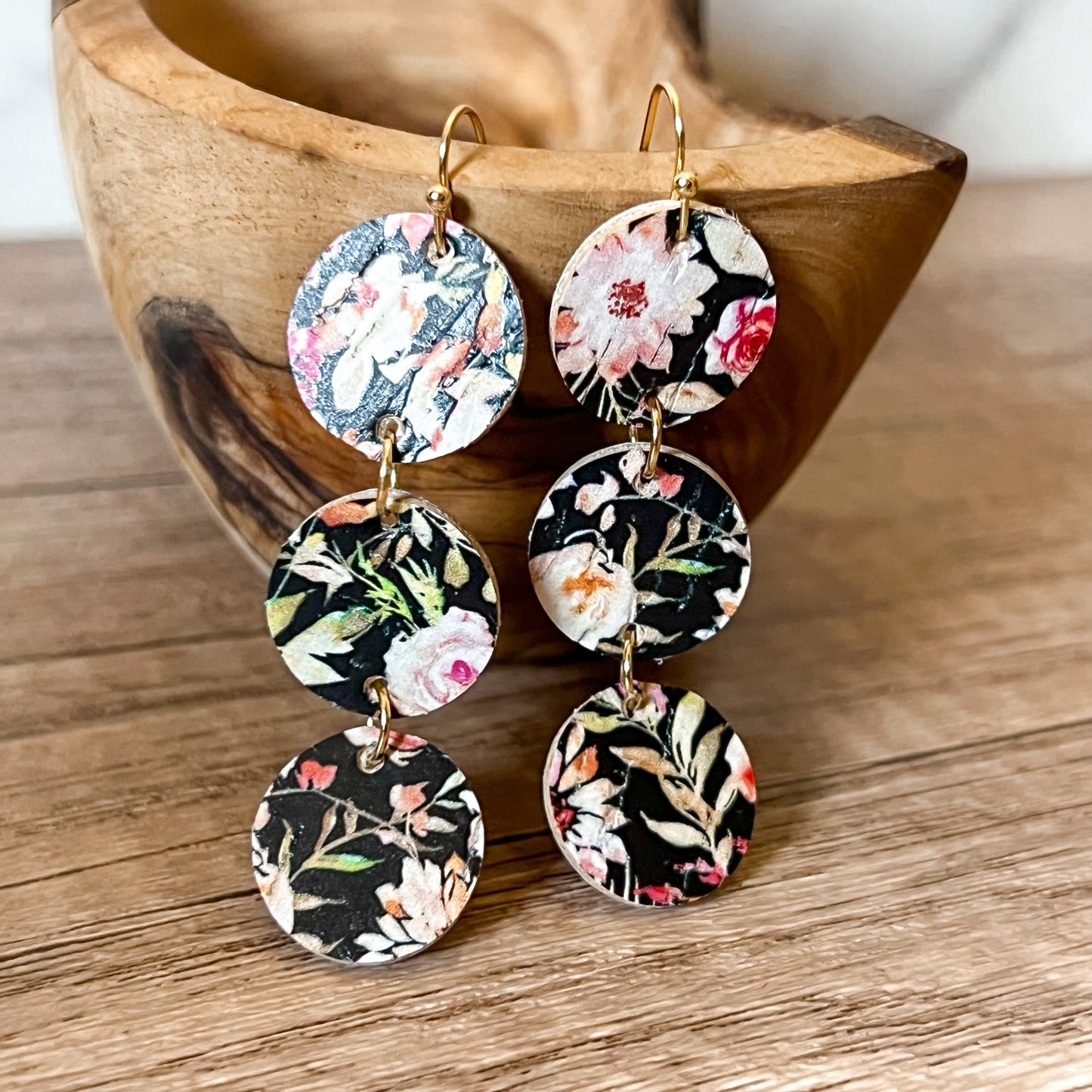 Black Floral Tiered Earrings