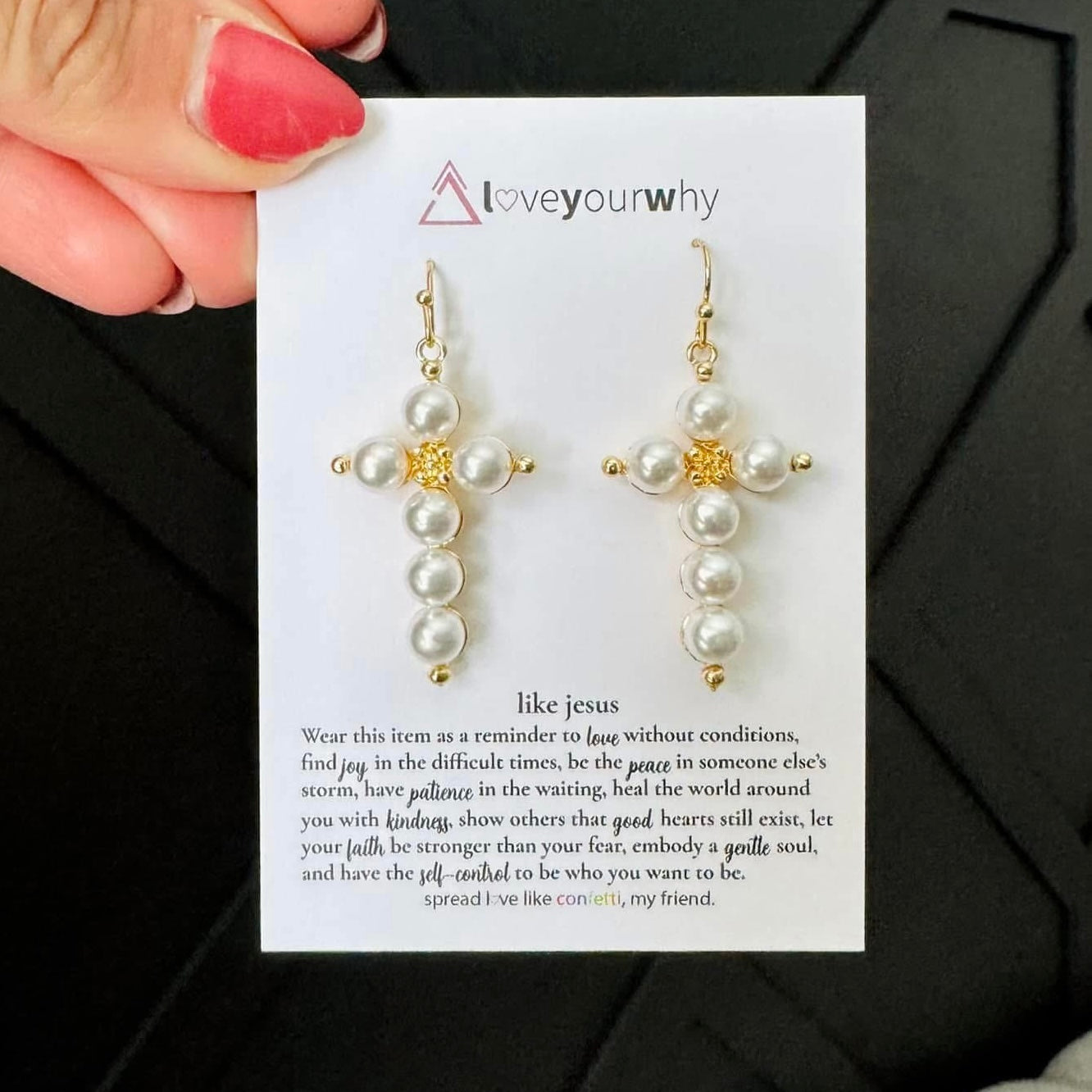 Like Jesus Pearl Cross Earrings