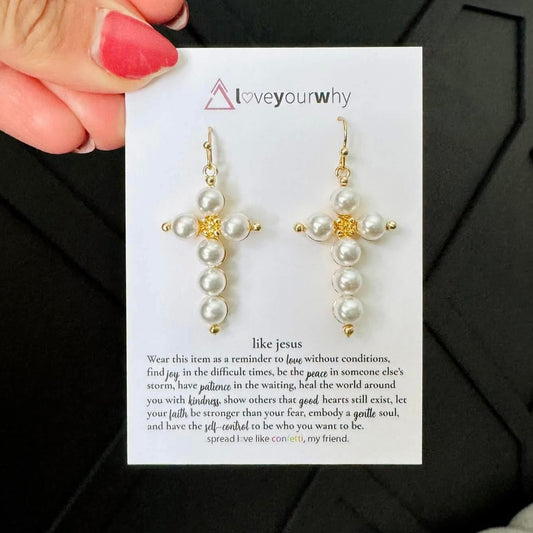 Like Jesus Pearl Cross Earrings