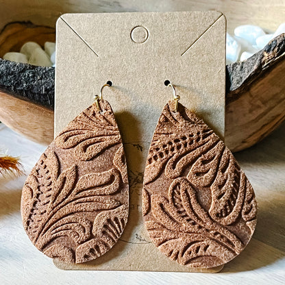 Chocolate Leather & Lace Teardrop Earrings