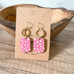 Pink Doodle Dot Hammered Hoop Earrings