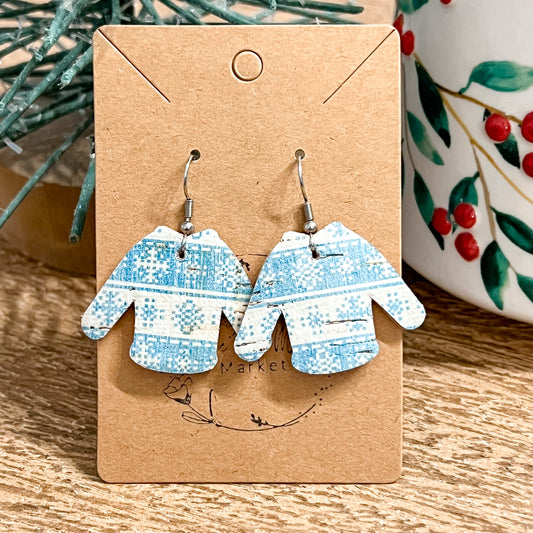 Blue Snowflake Ugly Christmas Sweater Earrings