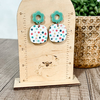 Confetti Dot Mint Floral Stud Earrings