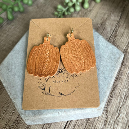 Embossed Leather Pumpkin Earrings