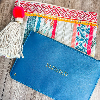 Teal Blessed Zipper Pouch