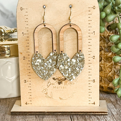 Gina Gold Glitter Heart Arch Earrings
