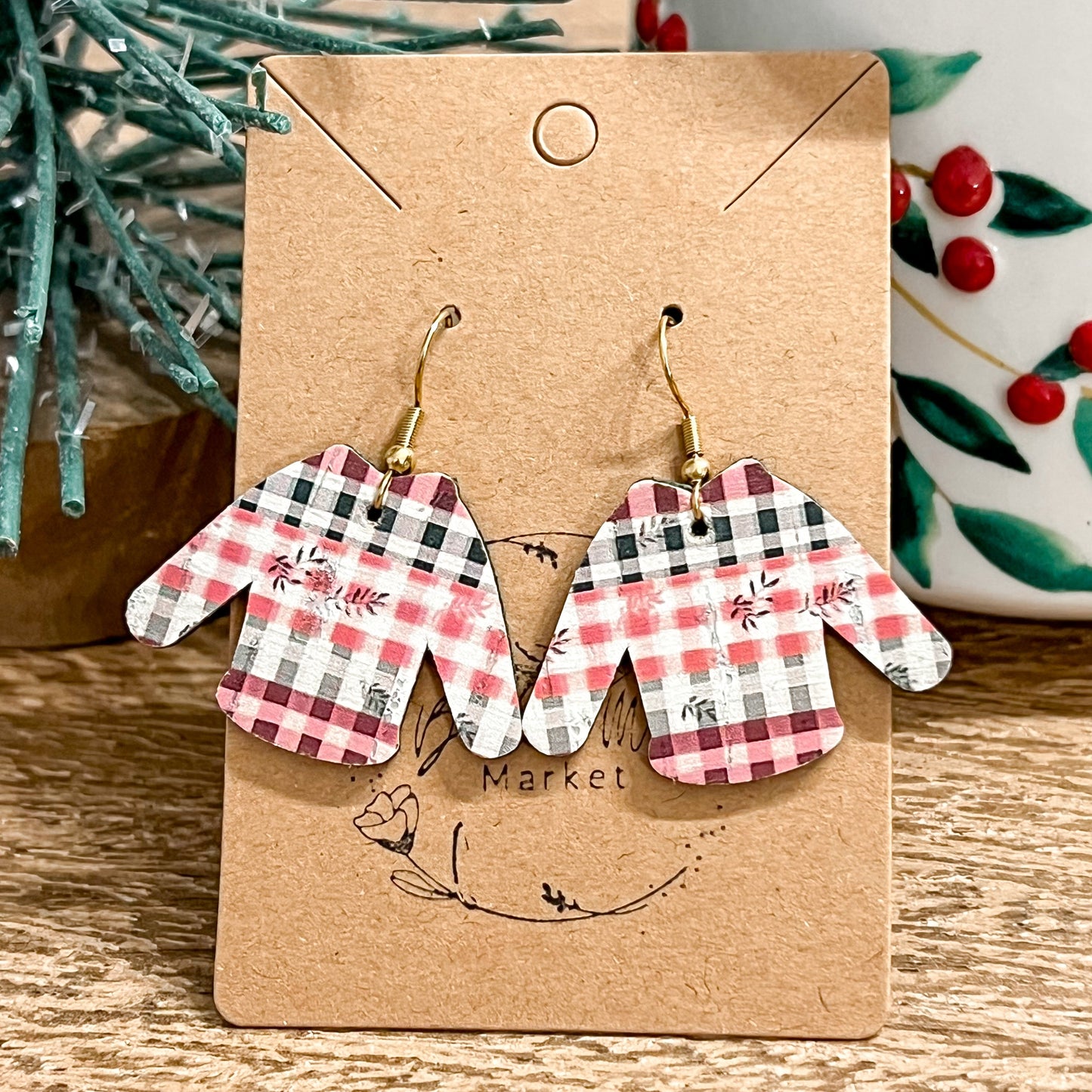 Plaid Ugly Christmas Sweater Earrings