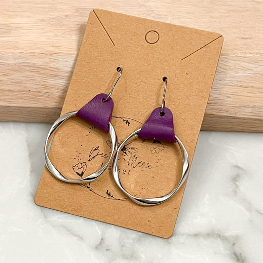 Purple Leather Twist Hoops