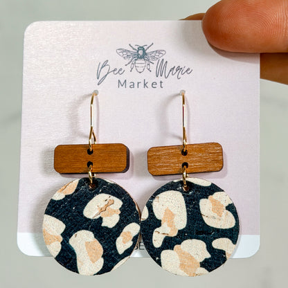 Black Animal Print Bar Earrings