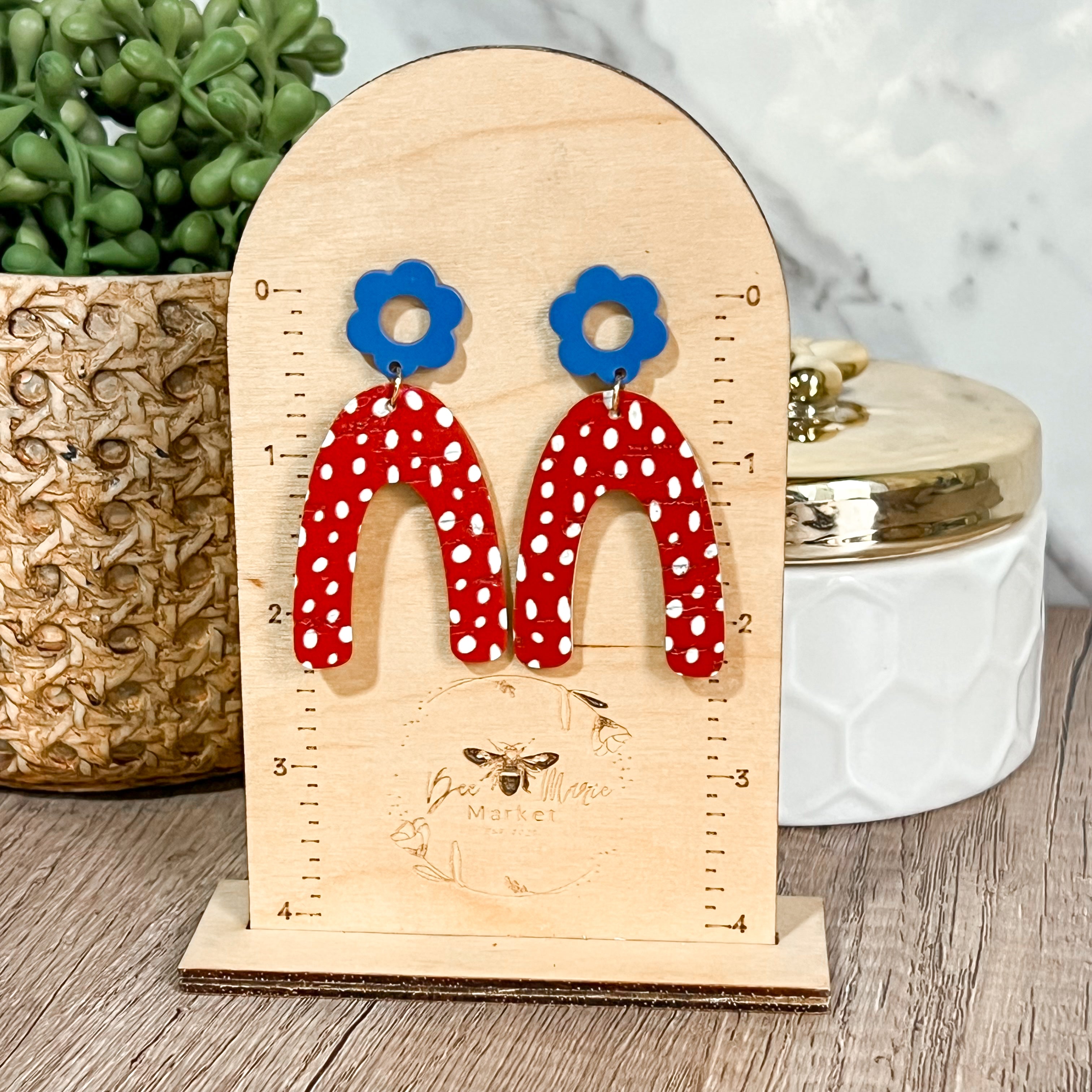 Red, White, & Blue Doodle Dot Arch Earrings