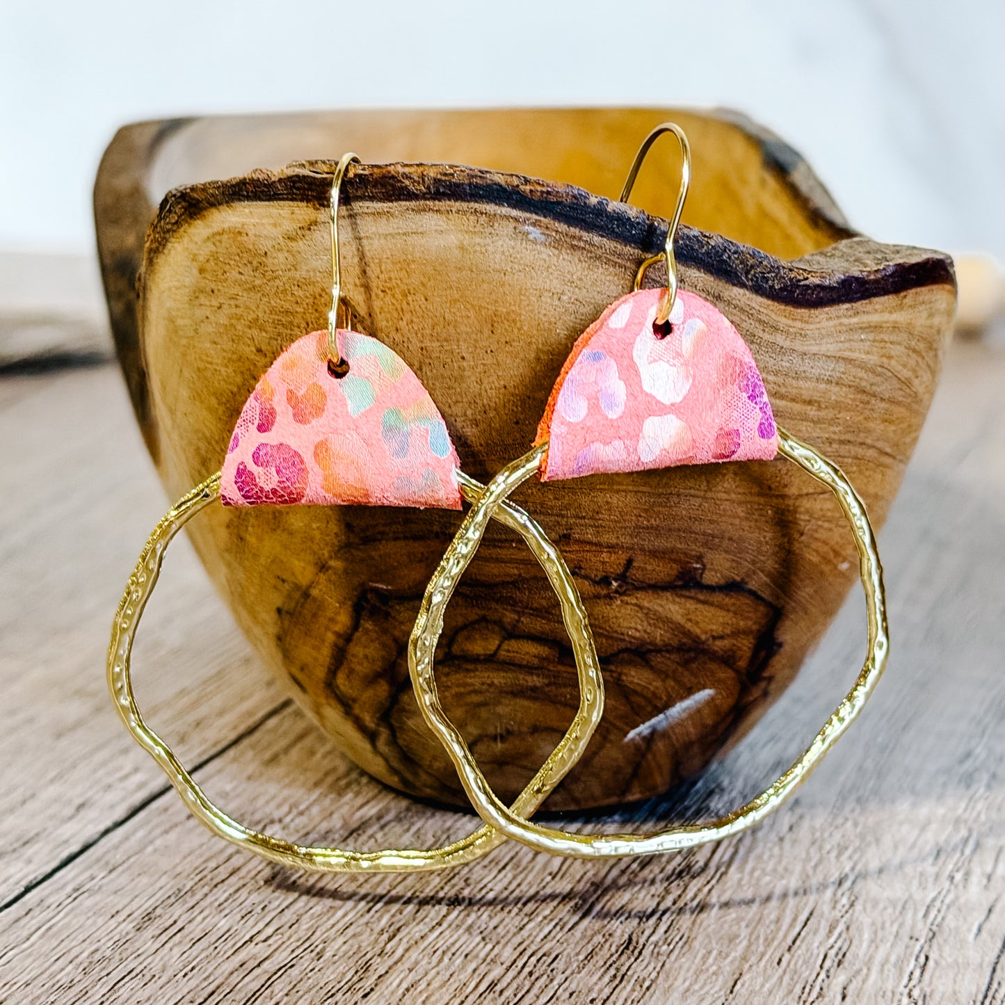 Peach Animal Print Hammered Hoops