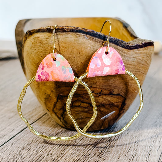 Peach Animal Print Hammered Hoops