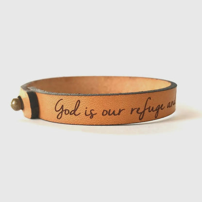 God is Our Refuge Psalm 46:1 Leather Bracelet