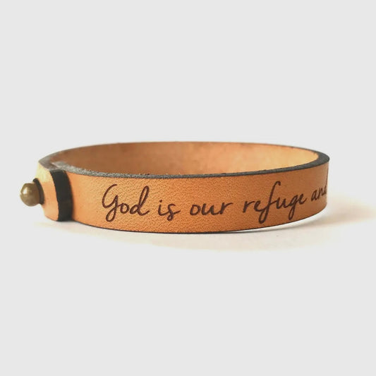 God is Our Refuge Psalm 46:1 Leather Bracelet