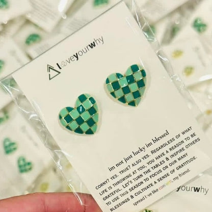 Kelly Green Checkered Heart Earrings