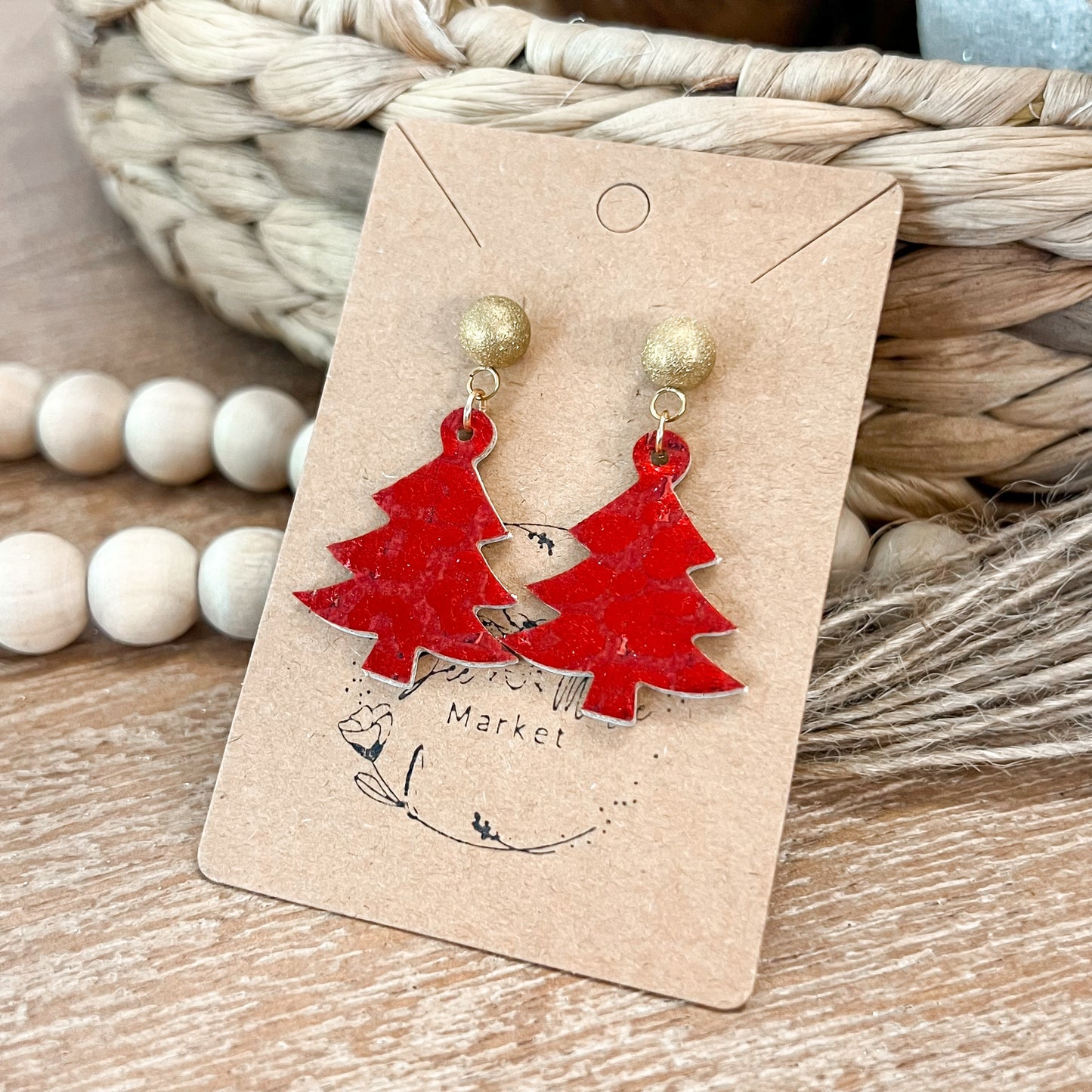 Have a Ball Red Leopard Christmas Tree Earrings