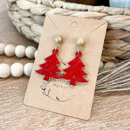 Have a Ball Red Leopard Christmas Tree Earrings