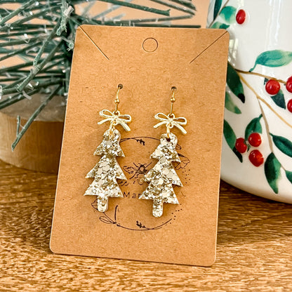 Gold Glitter Skinny Christmas Tree Earrings