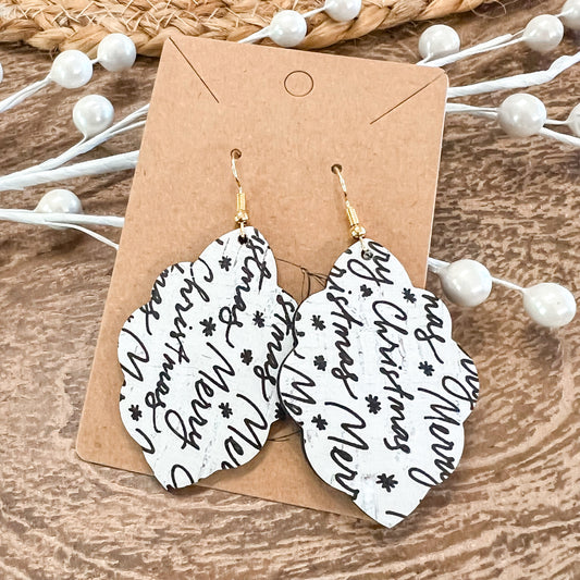 Merry Christmas Script Ruffle Earrings