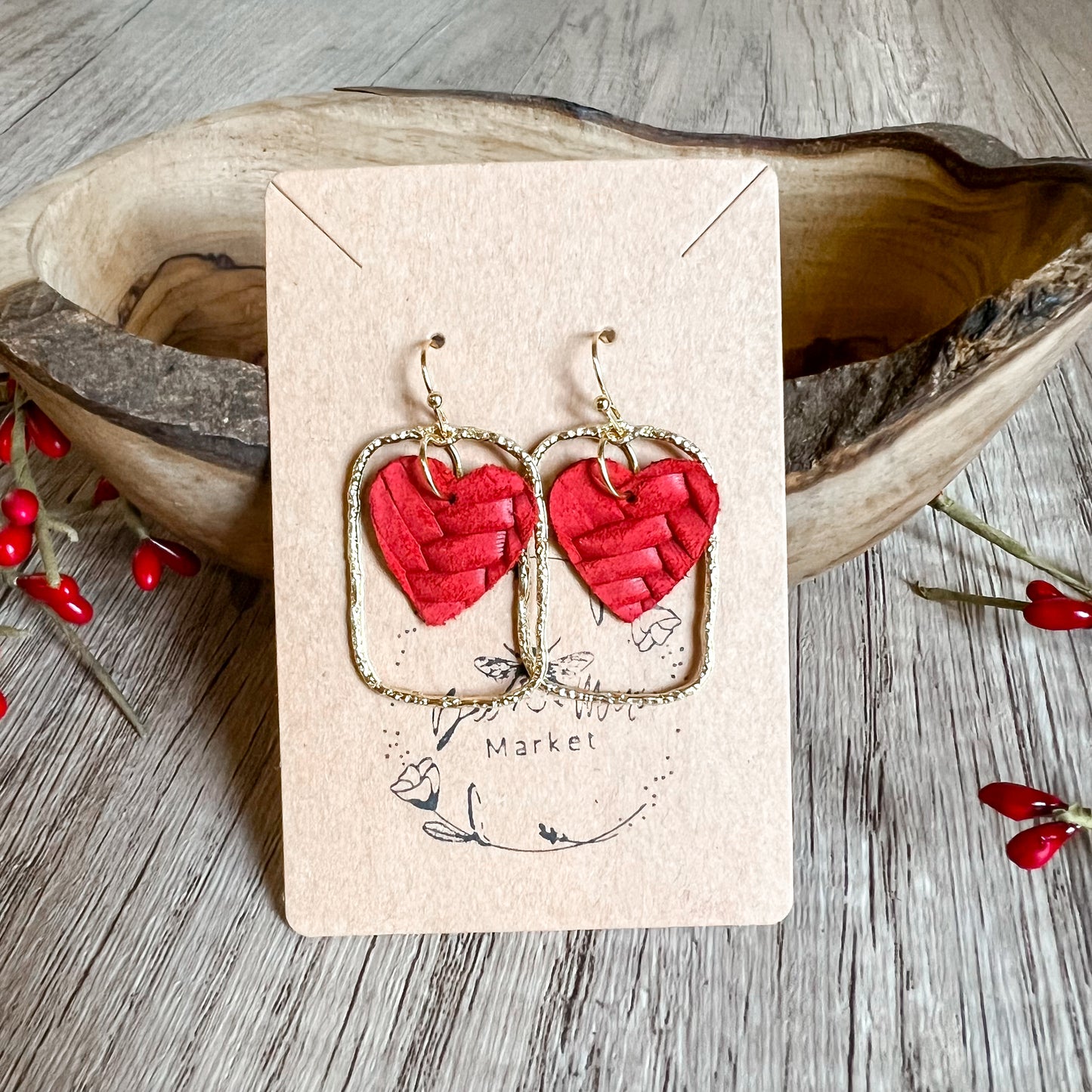 Monica Red Heart Hoop Earrings